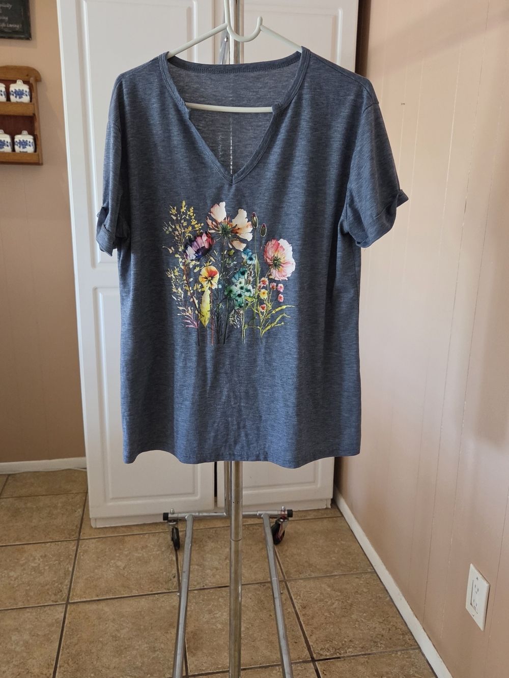 Floral V-Neck Women’s Tee - Blue